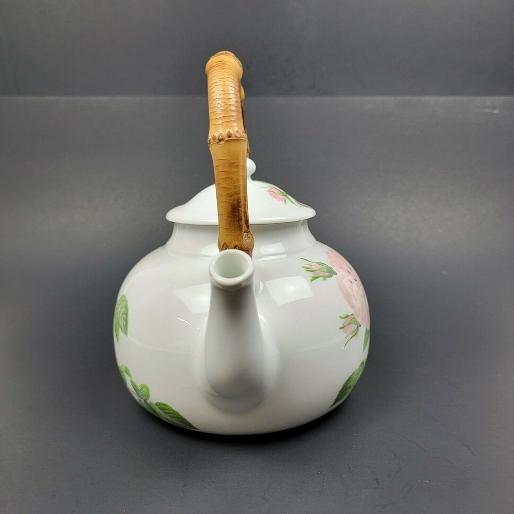 Aluminite Frugier Floral Tea Pot Bamboo Handle Vintage Limoges France EUC - Picture 2 of 12